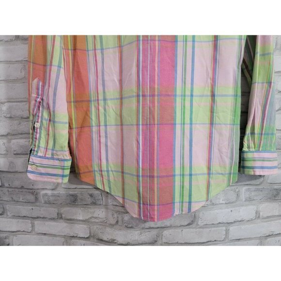 Polo Ralph Lauren M Long Sleeve Button Down Trim Military Pink Plaid Colorful - Picture 11 of 11